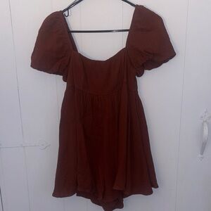 Princess Polly Brown Puff Sleeve Romper